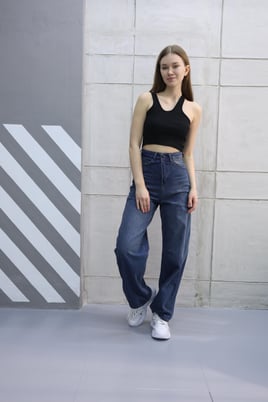  Baggy model arka kemer detaylı kot pantolon 794569