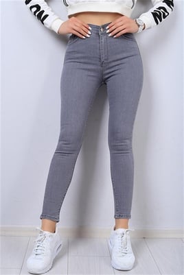 Bayan Gri Dar Paça Kot Pantolon 96766656